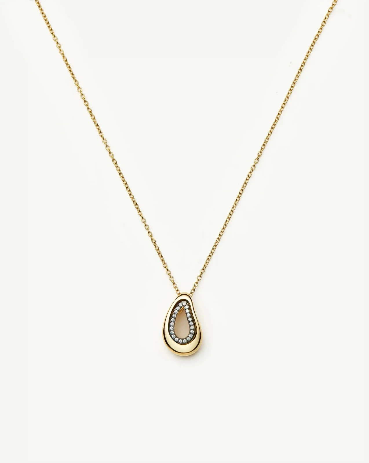 Molten Teardrop Pavé Pendant Necklace | 18ct Gold Plated/Cubic Zirconia
