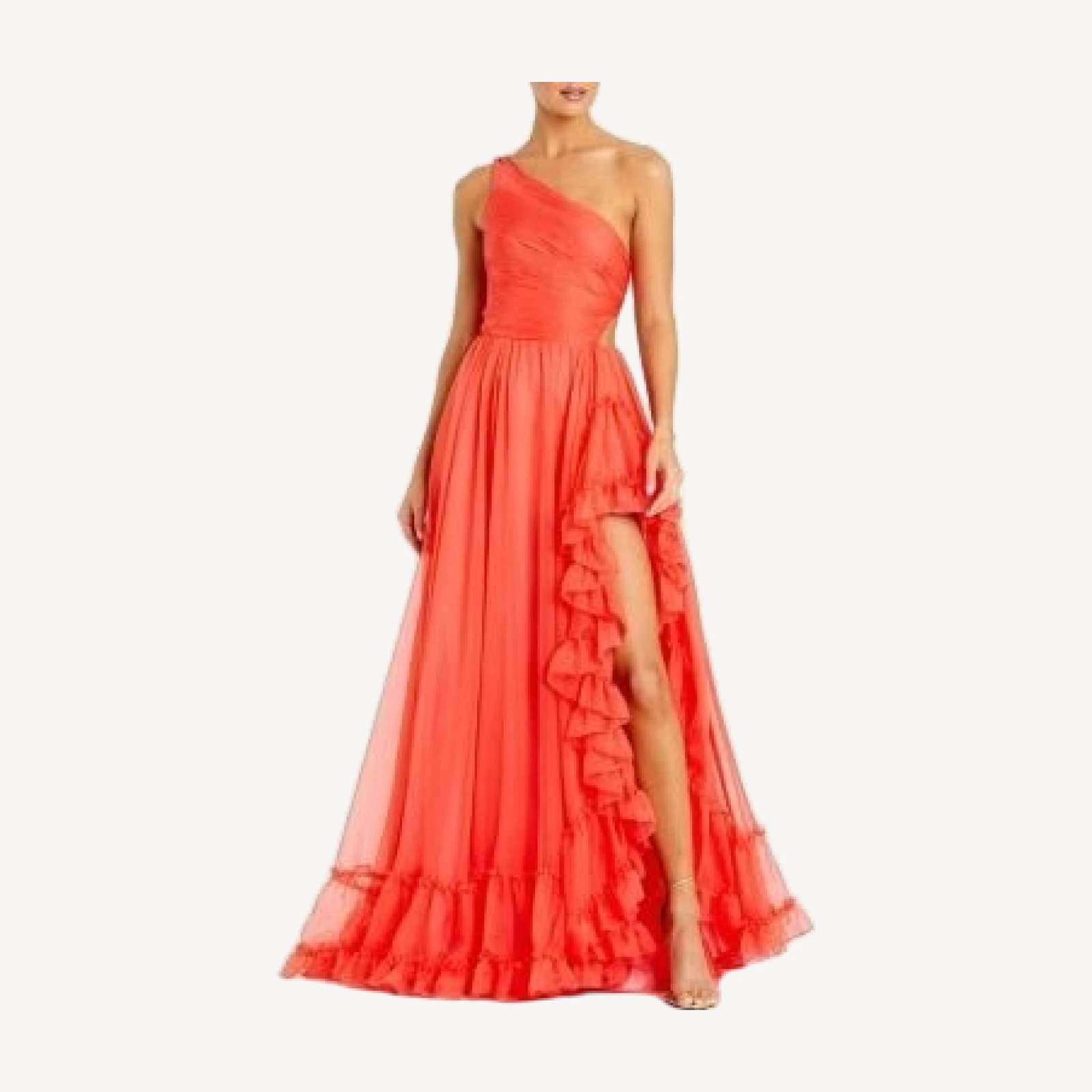 Mac Duggal One Shoulder Asymmetrical Ruffle Gown