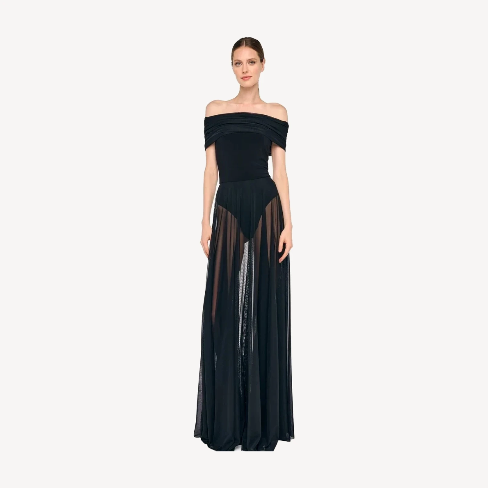 COWL COMBO FLARED GOWN