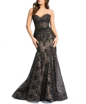 Mac Duggal Strapless Sweetheart Lace Embellished Beaded Trumpet Gown