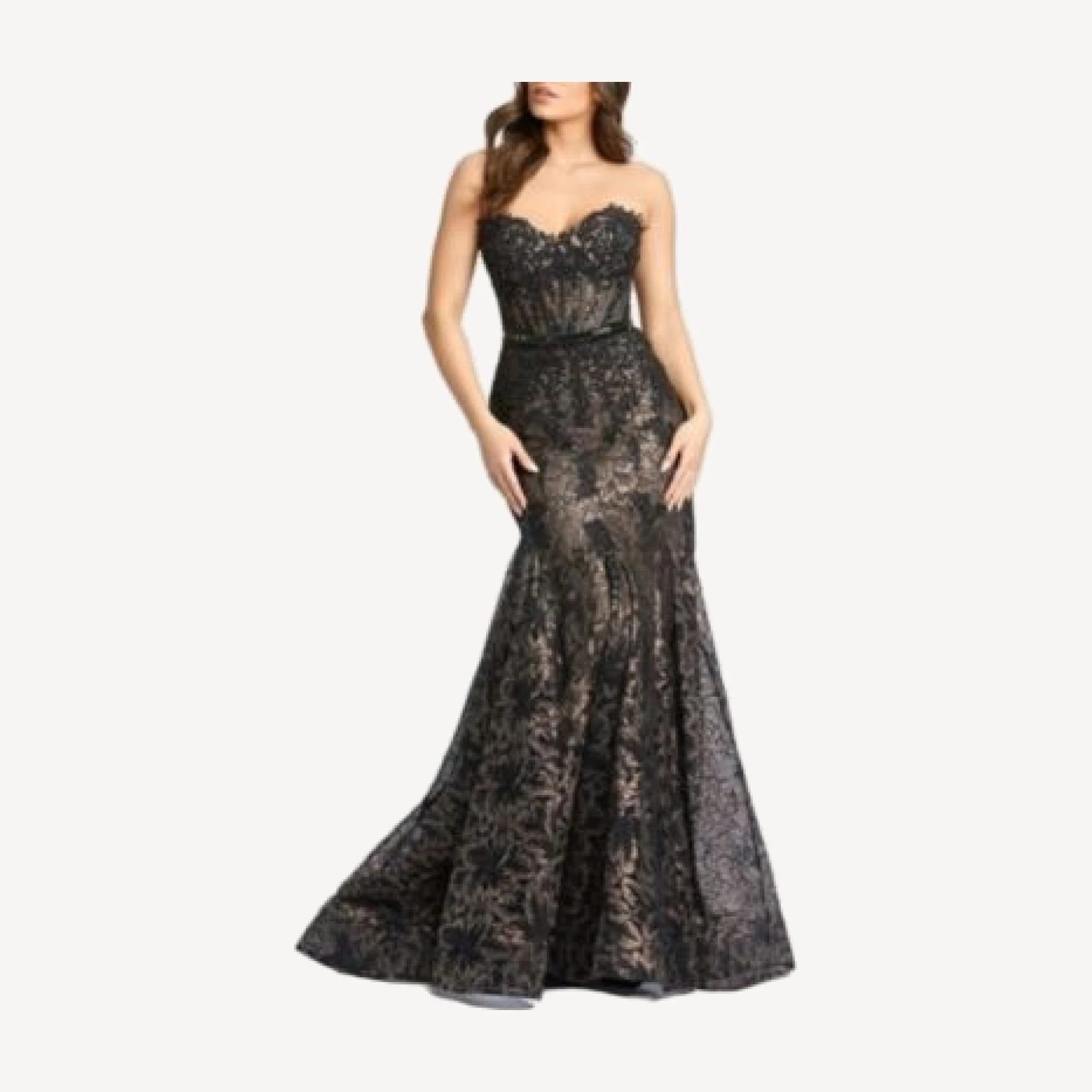 Mac Duggal Strapless Sweetheart Lace Embellished Beaded Trumpet Gown