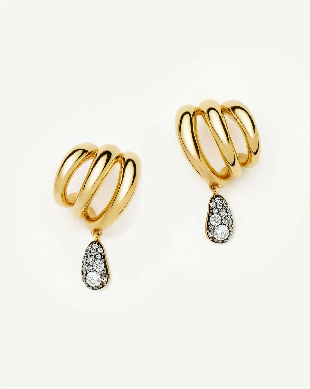 Molten Teardrop Pavé Trio Stud Earrings | 18ct Gold Plated/Cubic Zirconia
