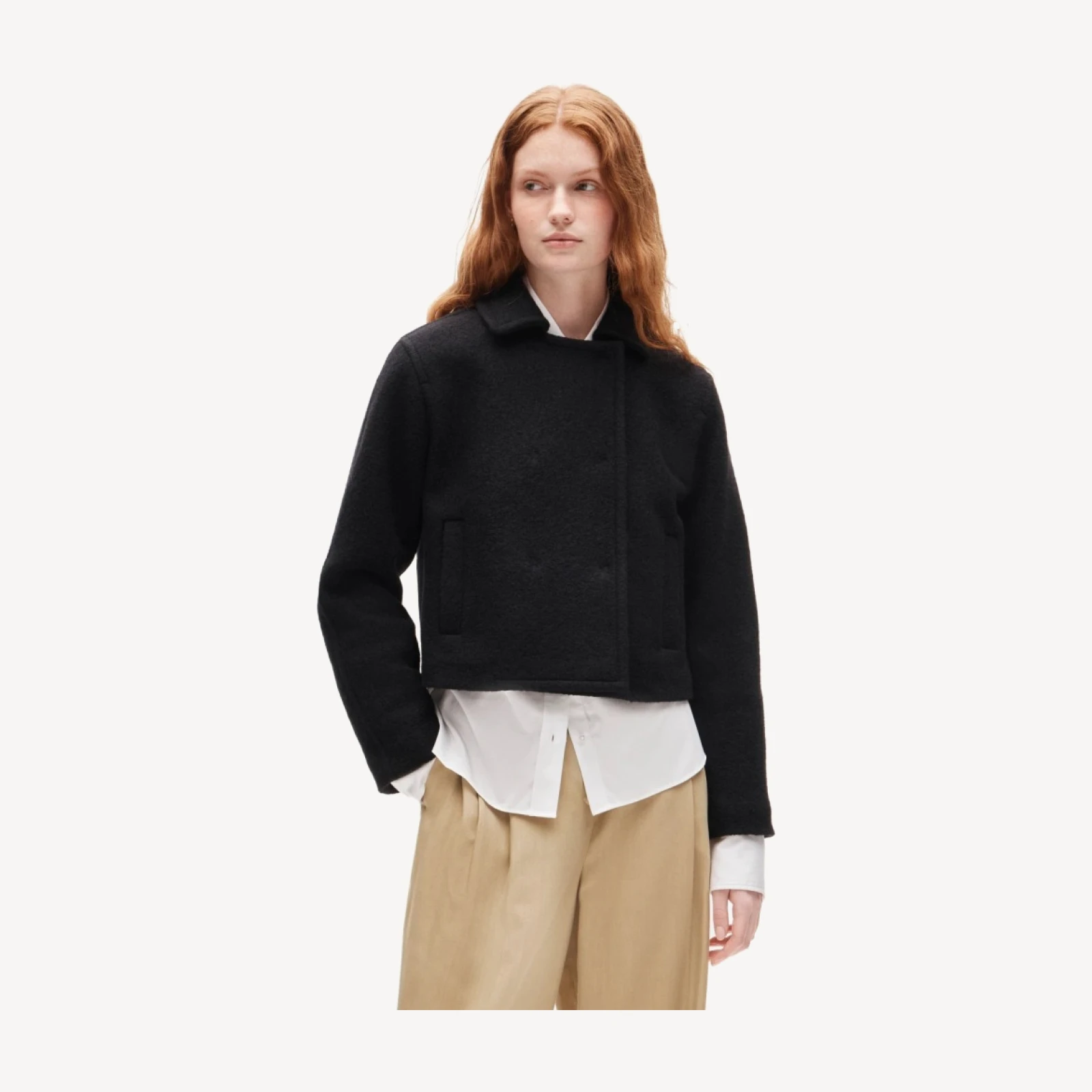 Double-breasted jacket in boiled wool