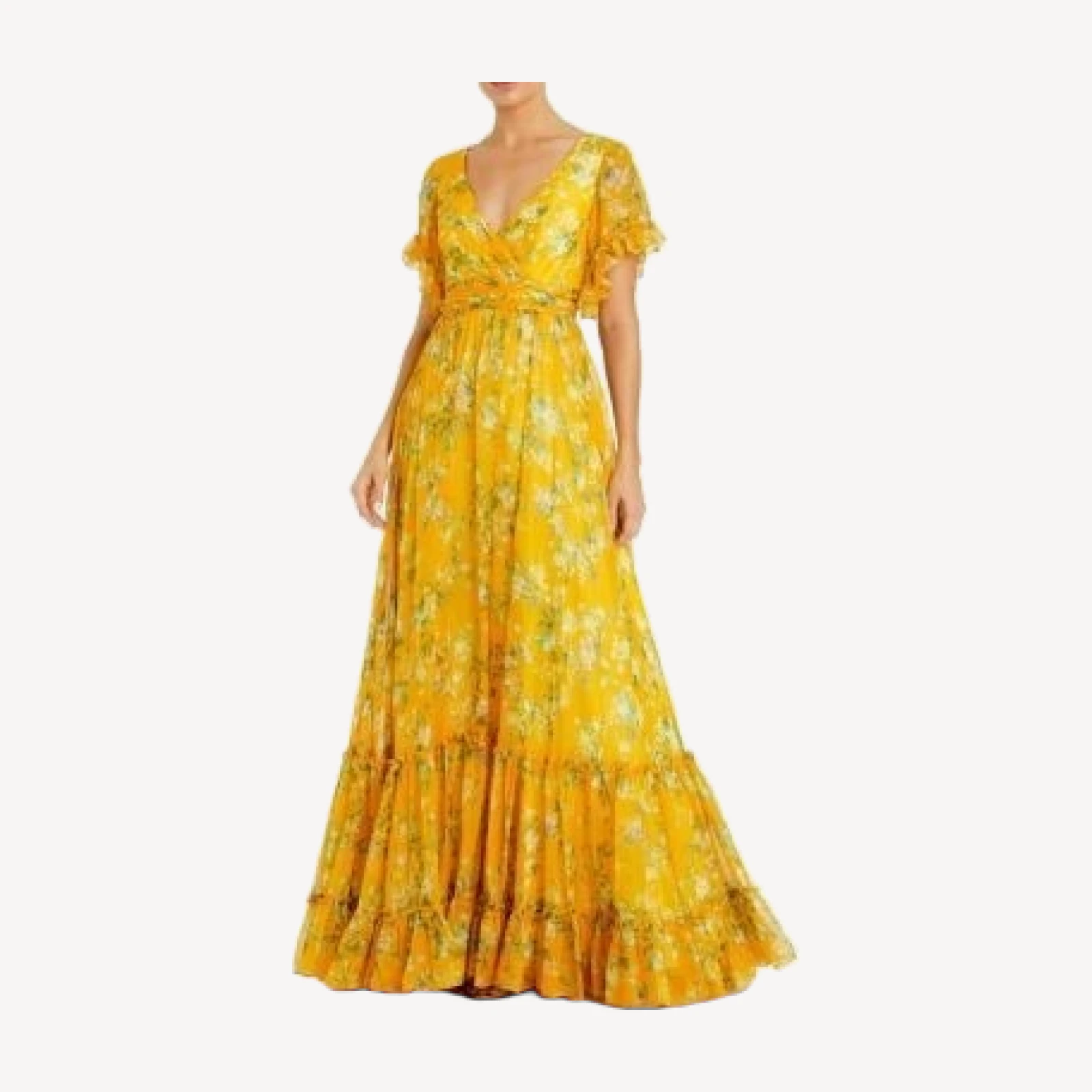 Mac Duggal Flounce Sleeve Floral Maxi Dress