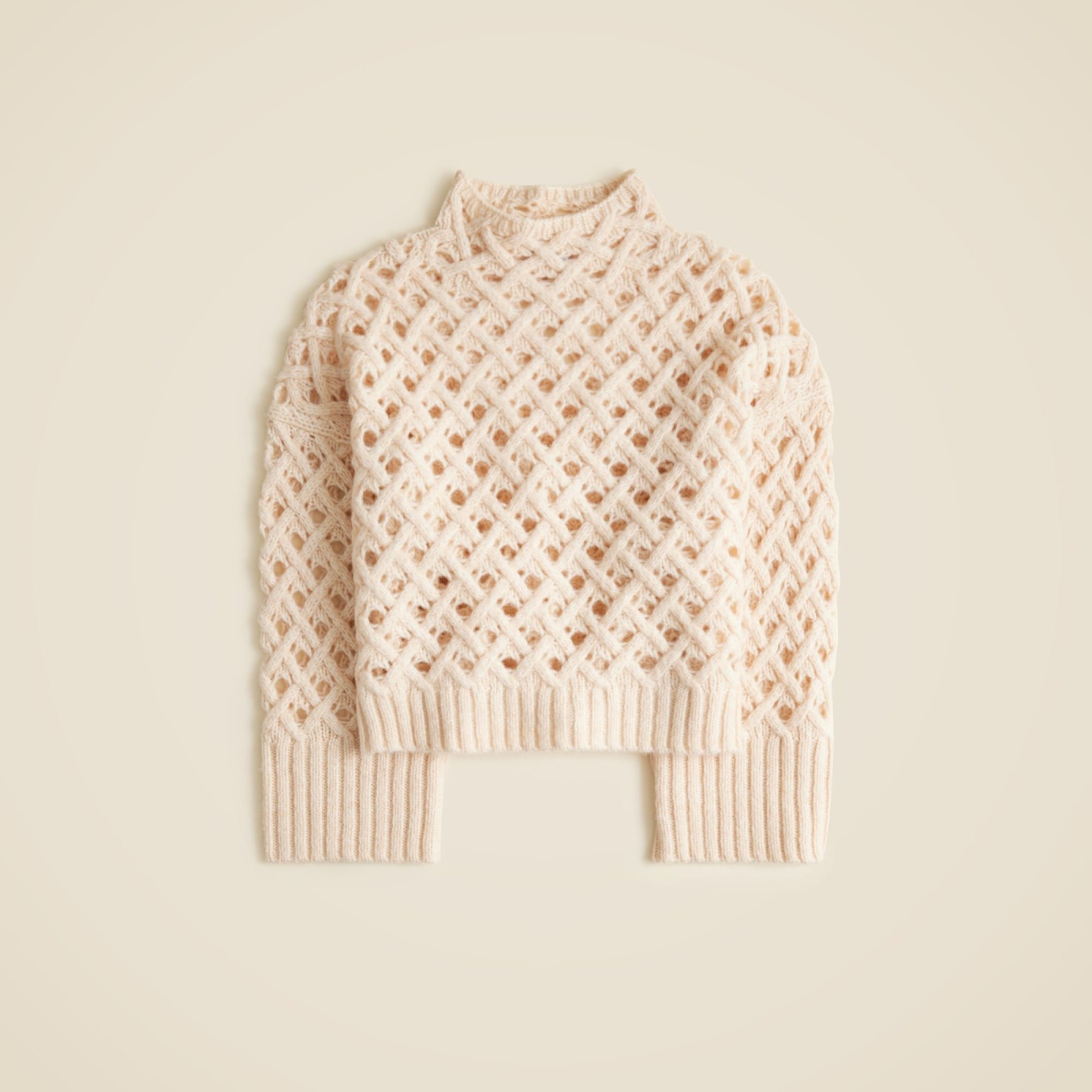 Cross-cable mockneck sweater in wool blend