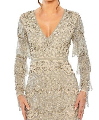Mac Duggal Embellished Beaded Fringe Dress
