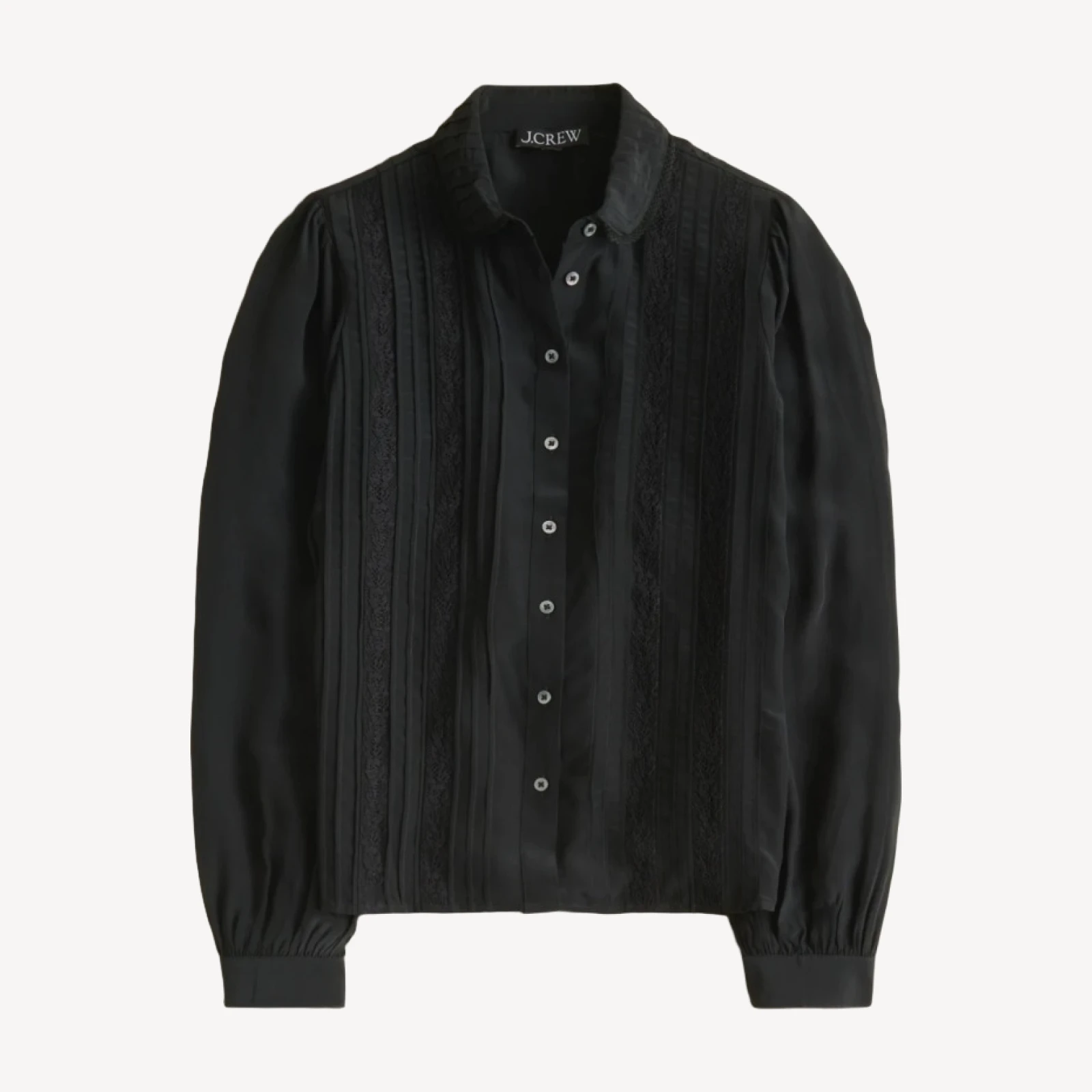 Lace-trim button-up shirt with club collar