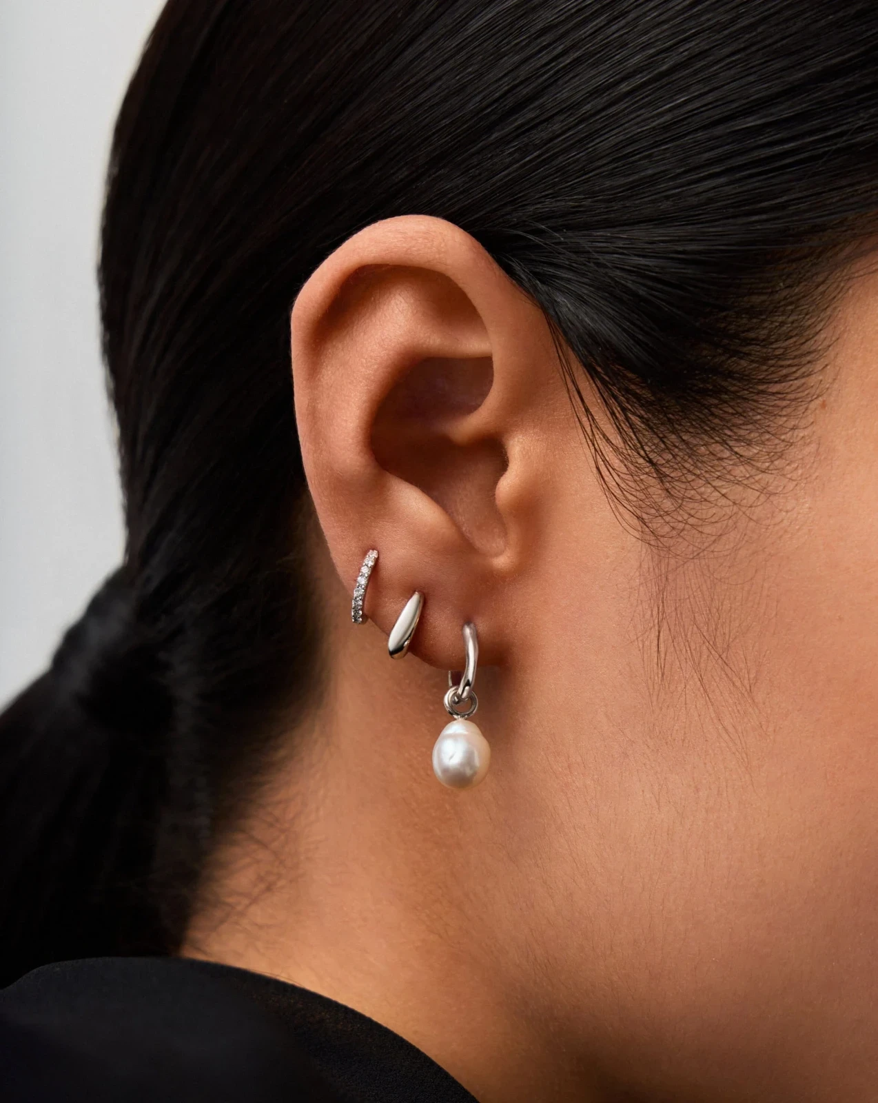 Solid Gold Baroque Pearl Organic Hoop Earrings | 9ct Solid White Gold/Pearl, photo 3