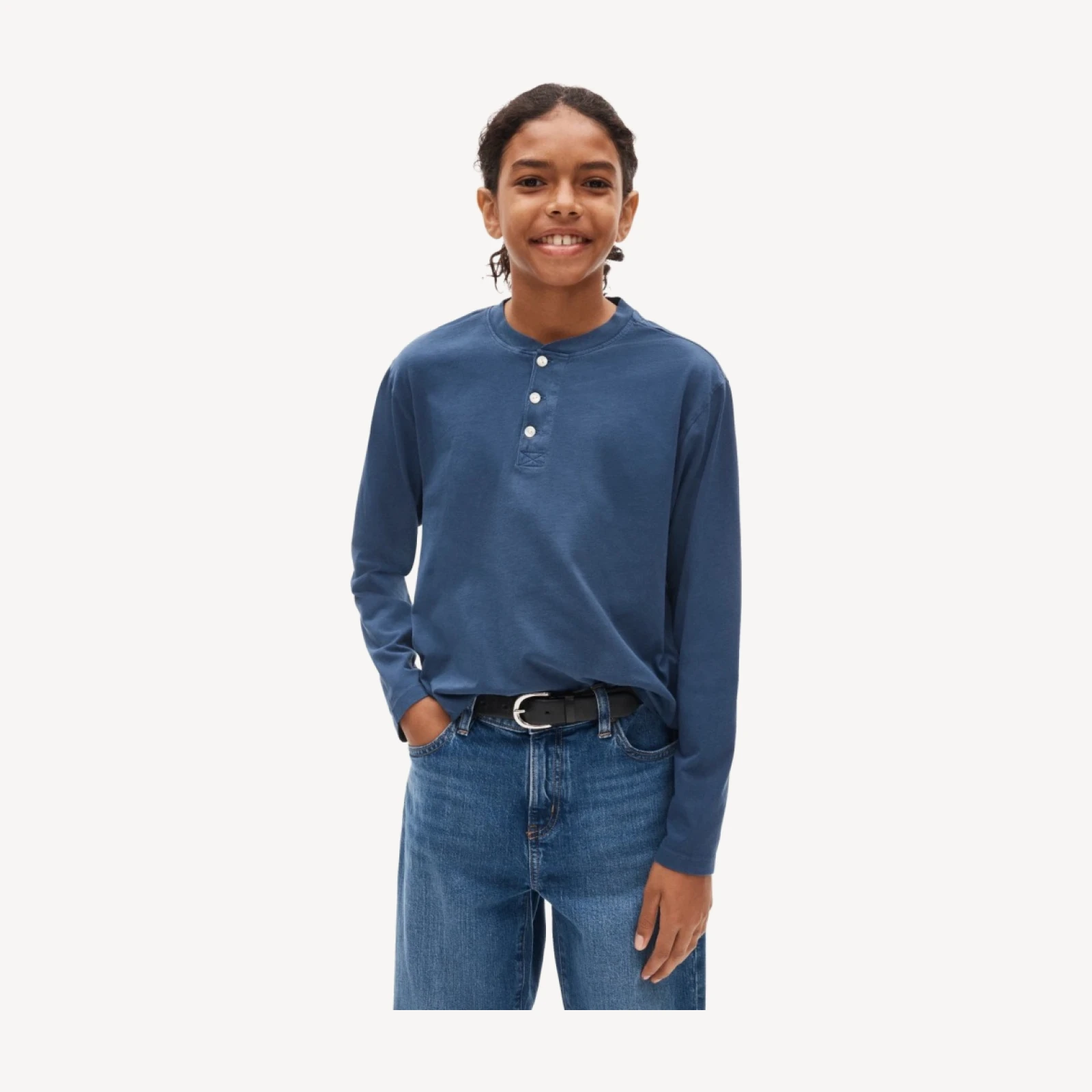 Kids' long-sleeve garment-dyed henley T-shirt in broken-in-jersey