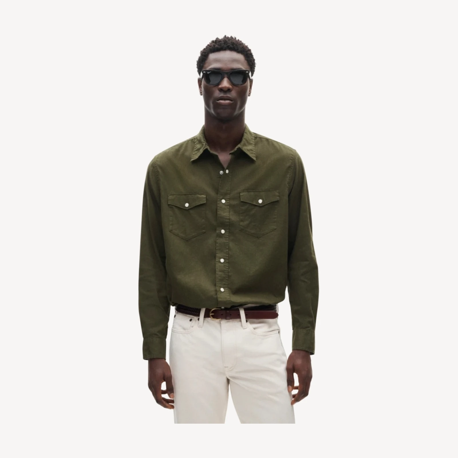 Western chambray shirt in linen-cotton blend