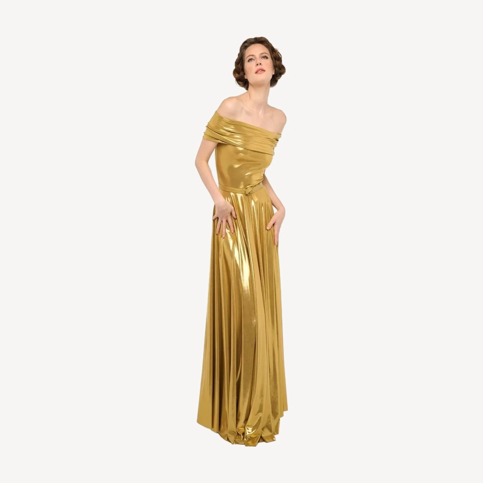 COWL NECK FLARED GOWN