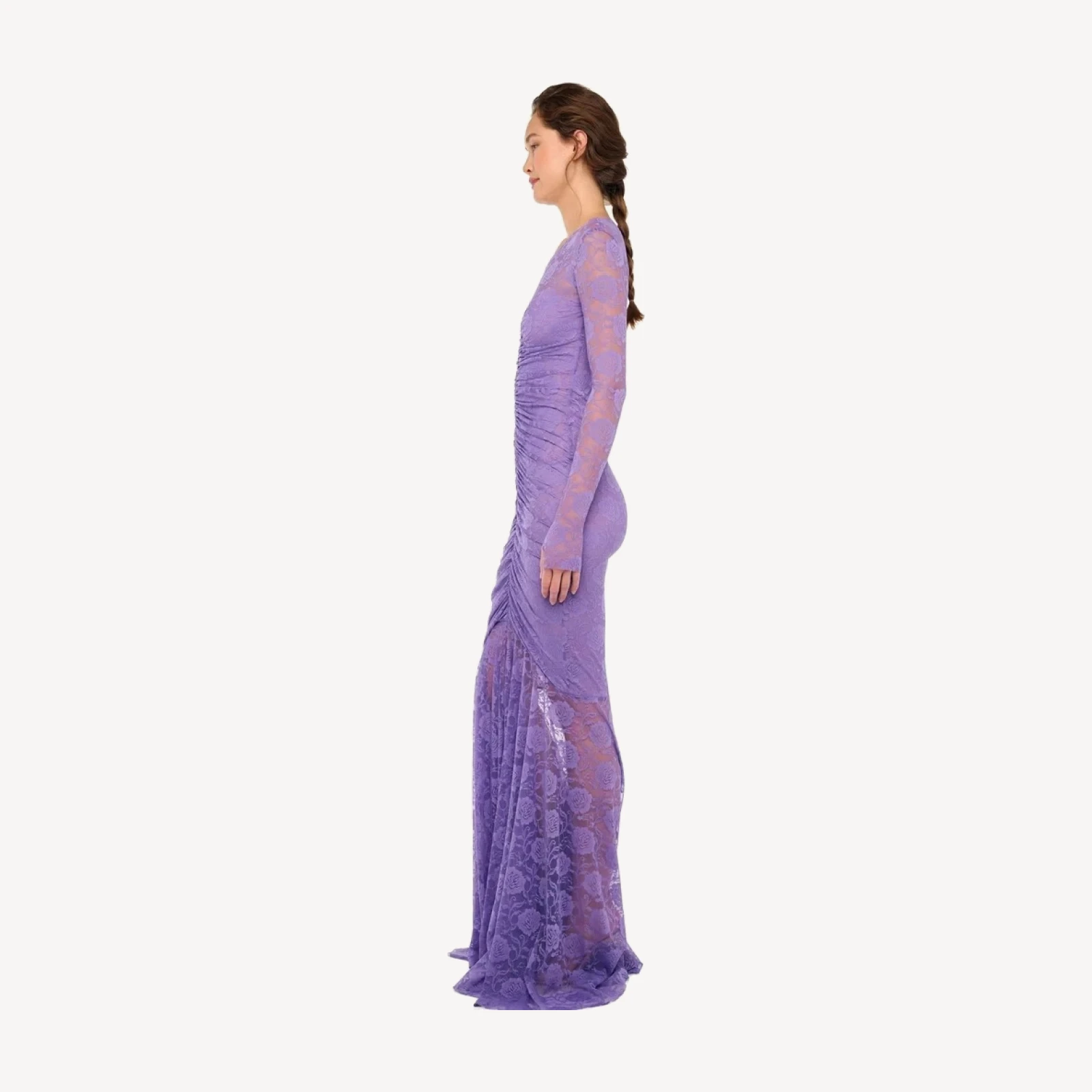 V NECK SHIRRED FRONT FISHTAIL GOWN