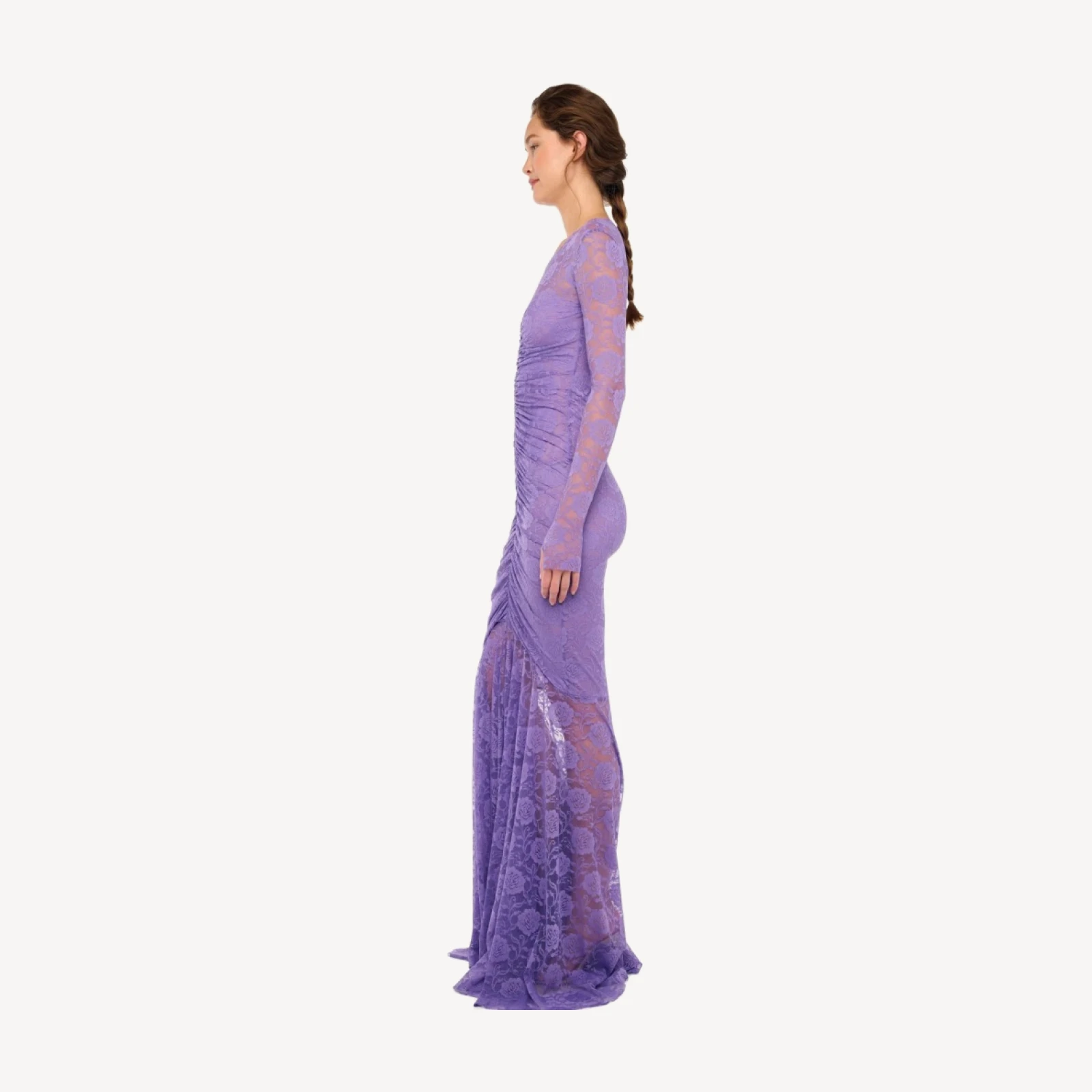 V NECK SHIRRED FRONT FISHTAIL GOWN