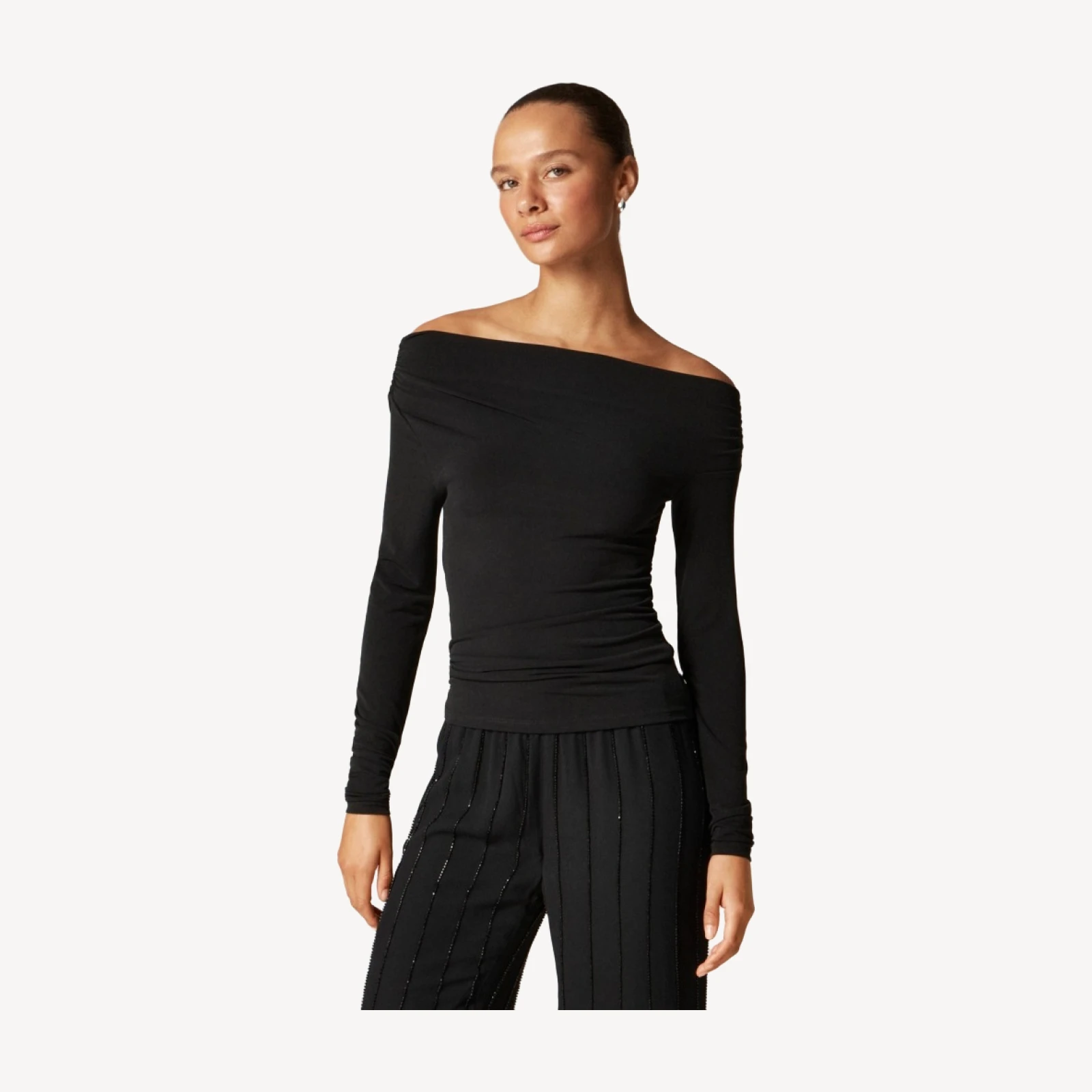 Matte jersey drapey off-the-shoulder top