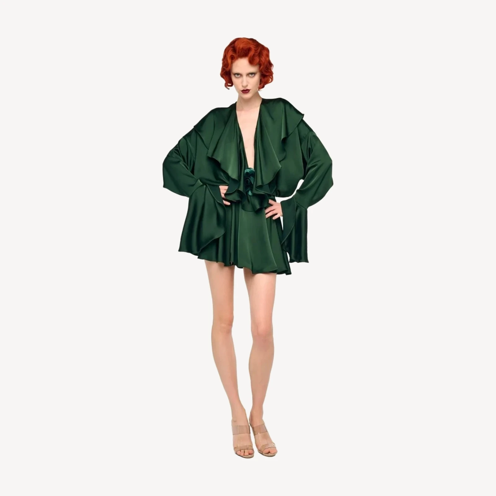 LONG SLEEVE DEEP V RUFFLE BODYSUIT