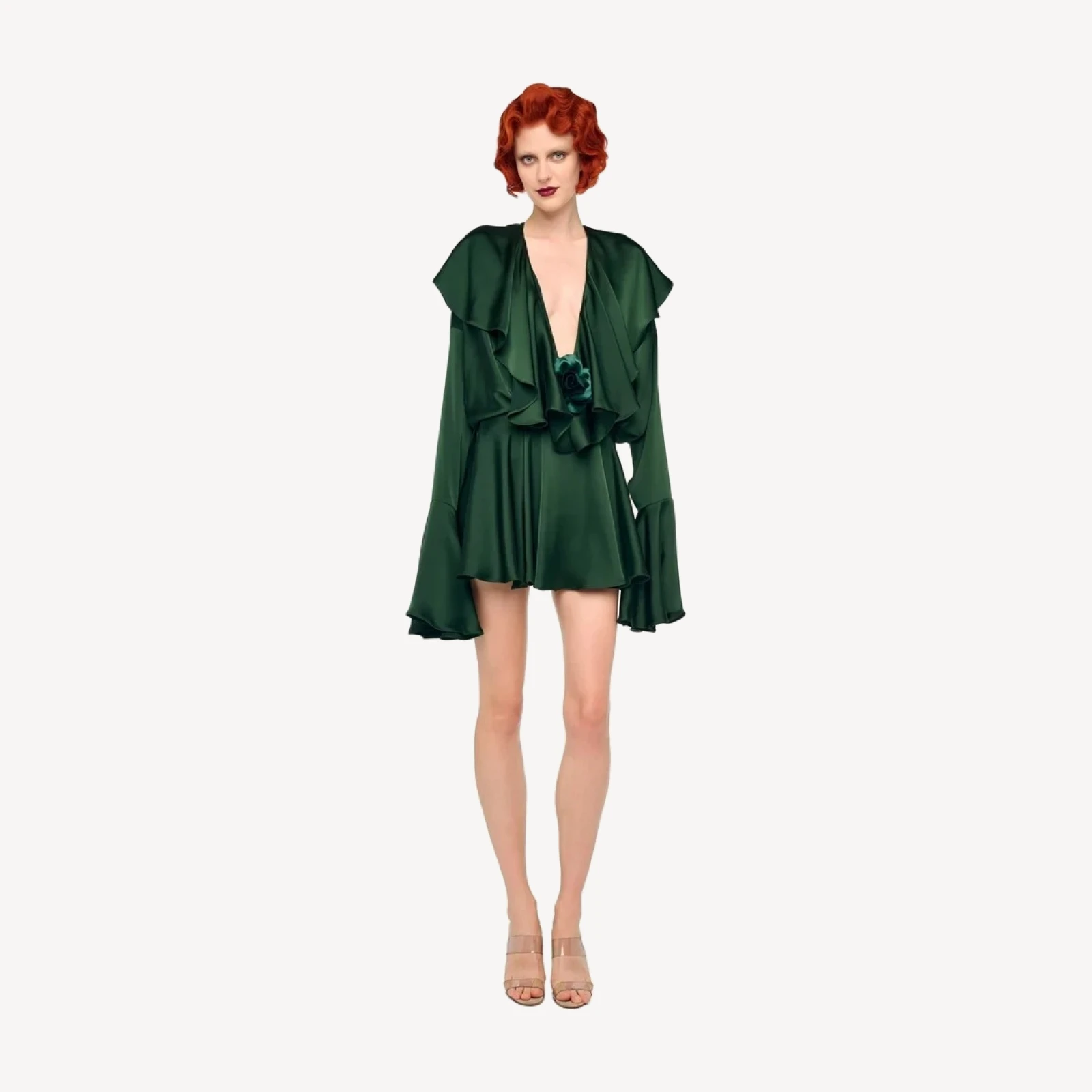 LONG SLEEVE DEEP V RUFFLE BODYSUIT