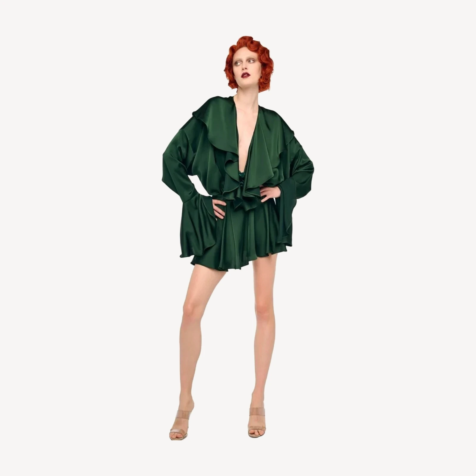 LONG SLEEVE DEEP V RUFFLE BODYSUIT