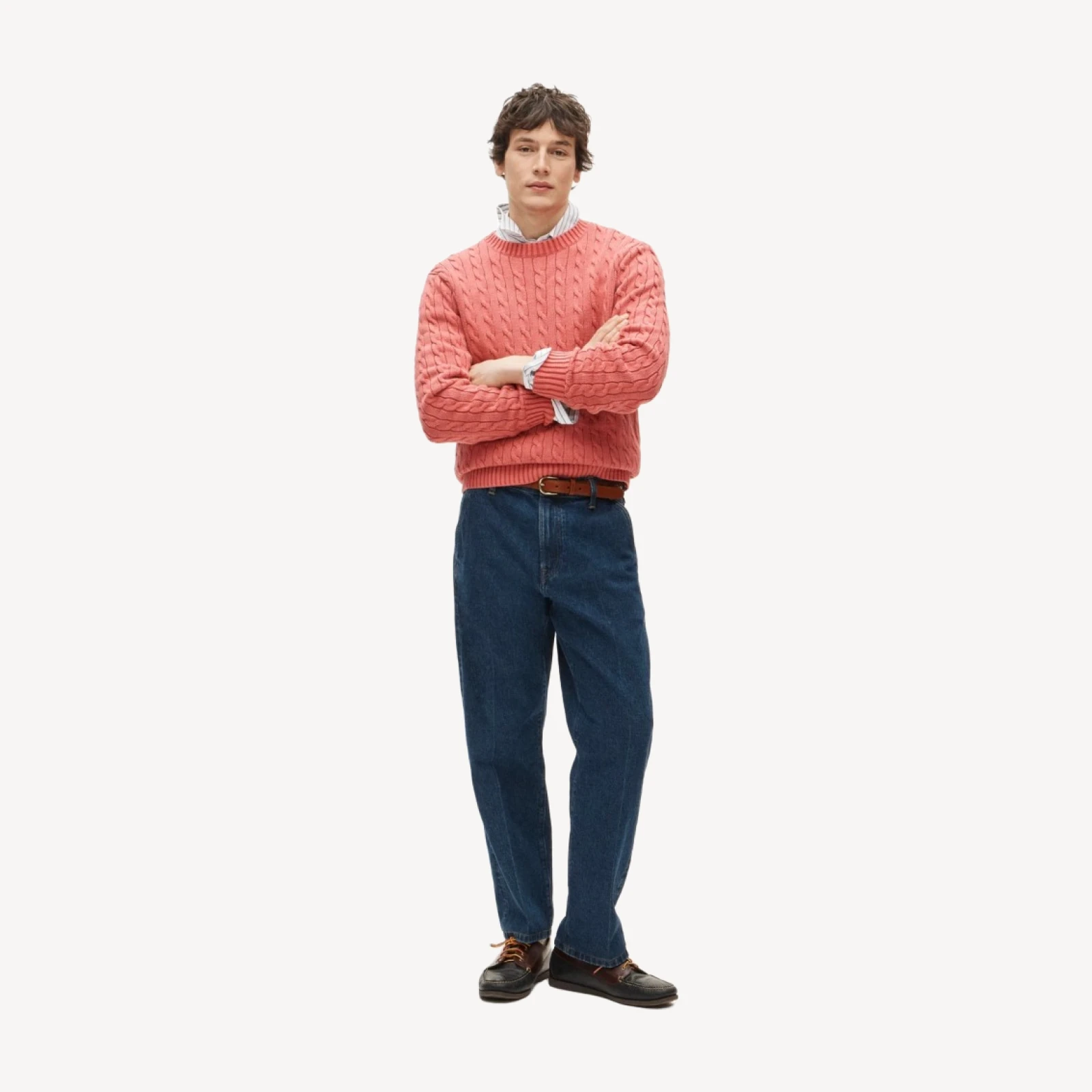 Garment-dyed cable-knit cotton sweater