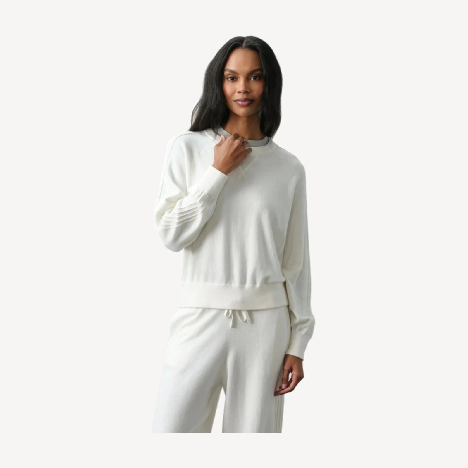 MAGLIONE GIROCOLLO IN COTONE E CASHMERE KATIE - ECRÙ