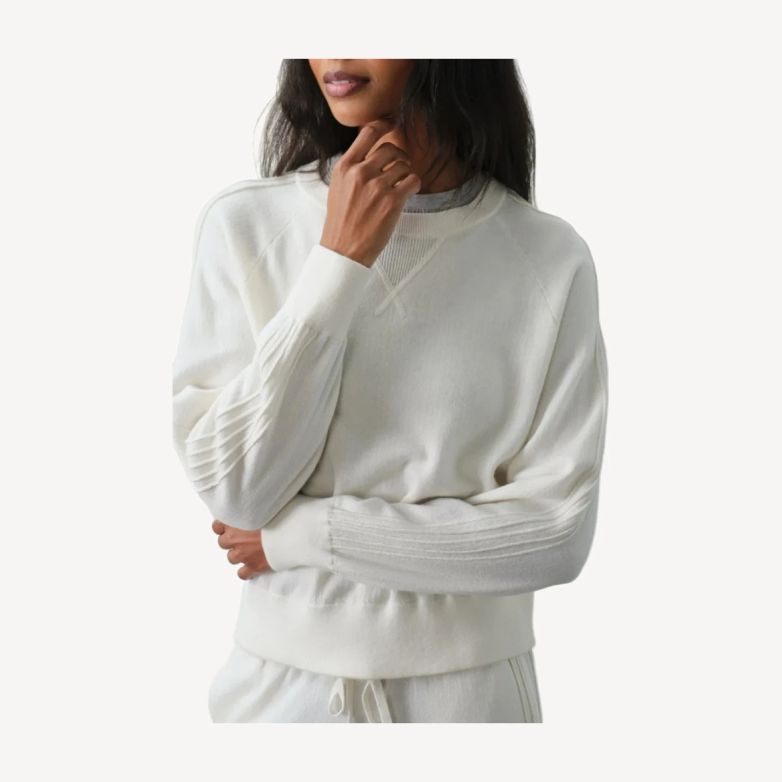 MAGLIONE GIROCOLLO IN COTONE E CASHMERE KATIE - ECRÙ