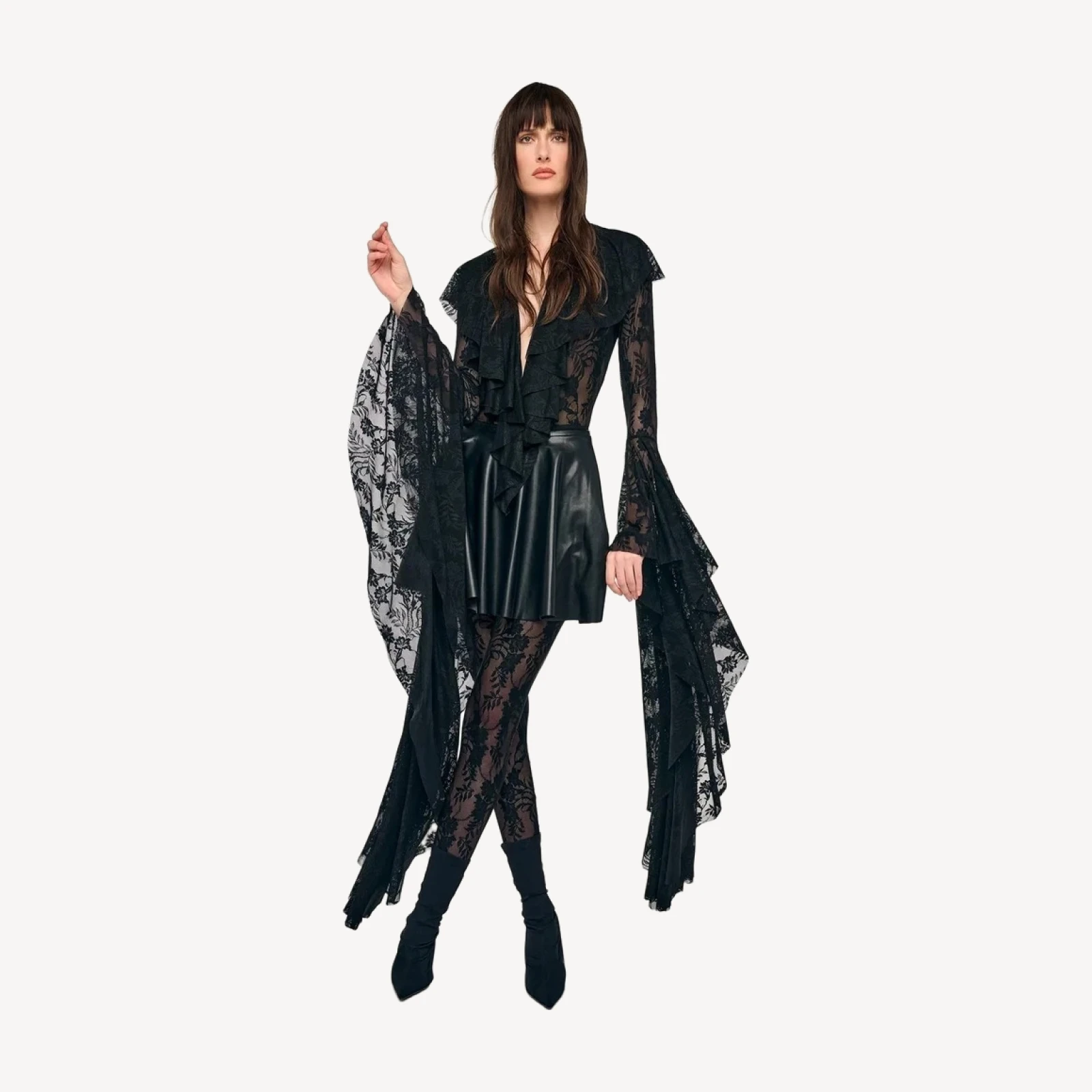 XL SLEEVE DEEP V RUFFLE BODYSUIT