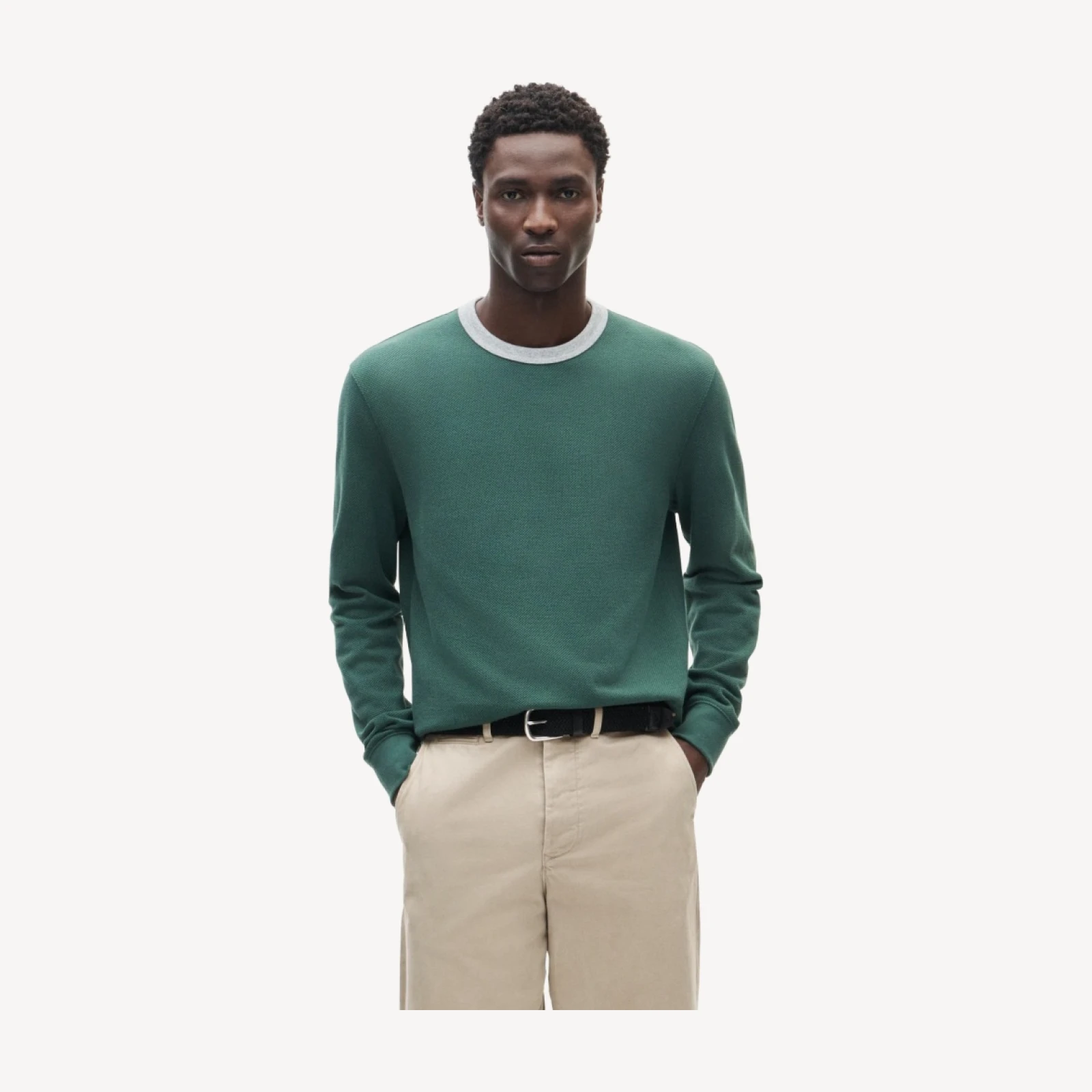 Long-sleeve macropiqué ringer T-shirt