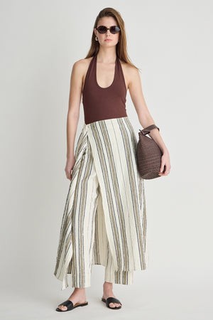 Stripe Marsala Wrap Skirt