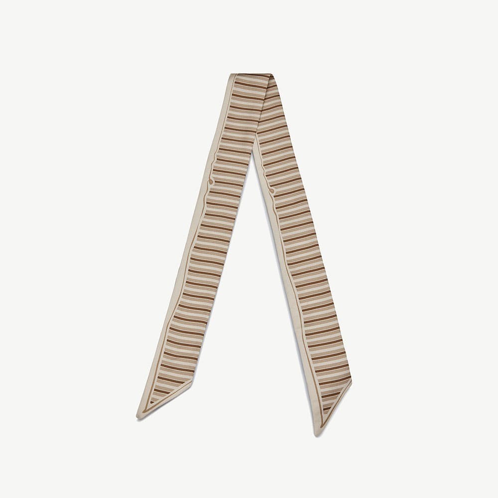 Silk Skinny Scarf - Caramel/Sand Stripes