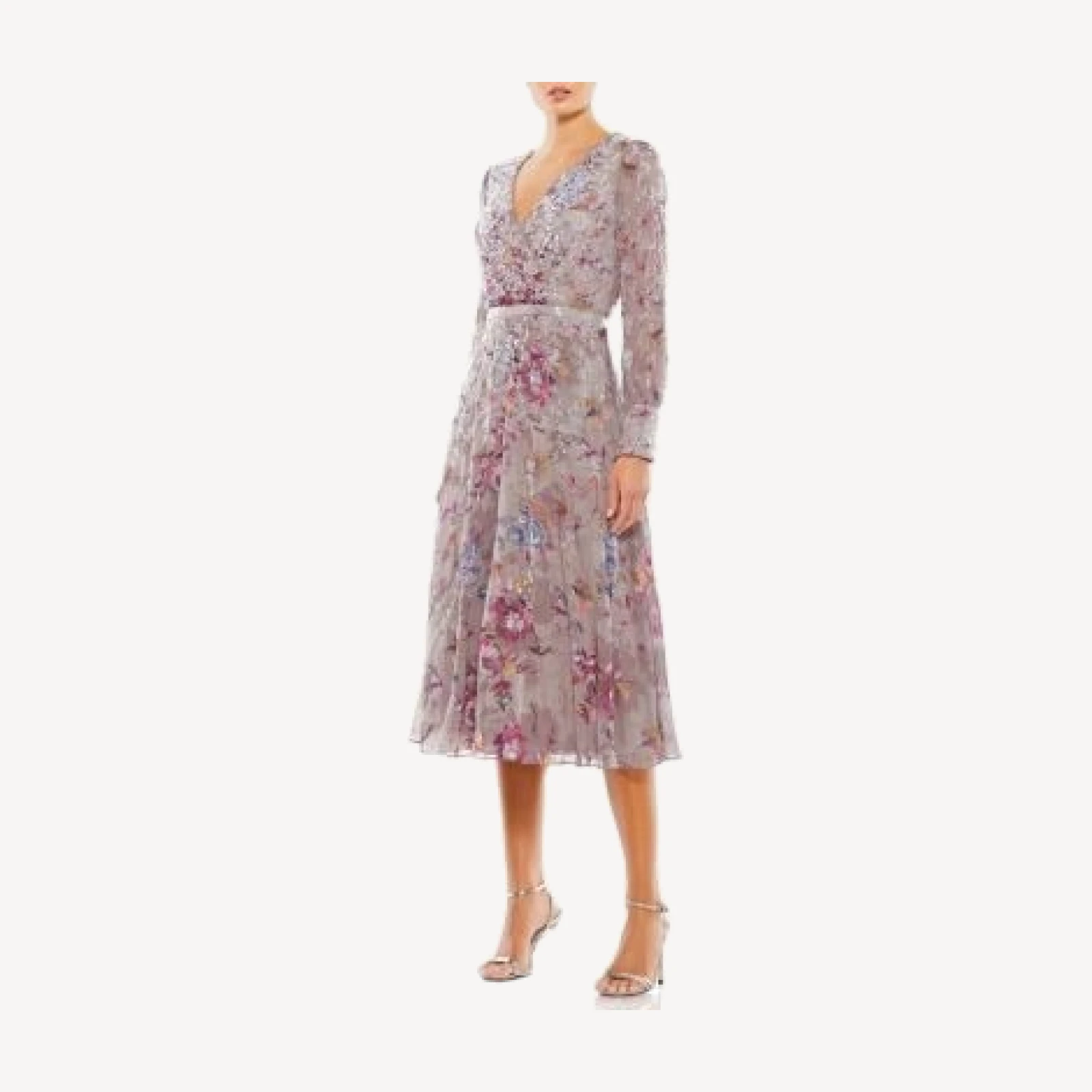 Mac Duggal Embellished Floral Long Sleeve Midi Dress