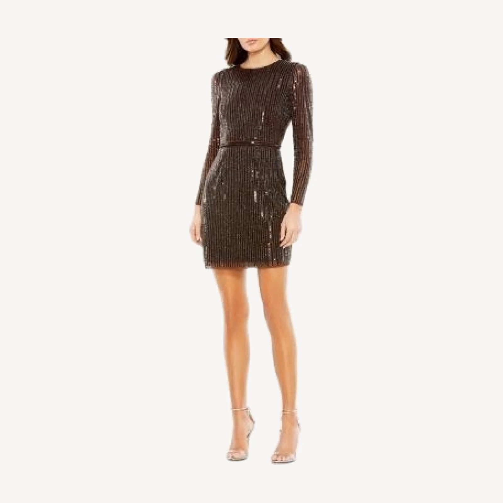 Mac Duggal Long Sleeve Sequin Beaded Detail Mini Dress