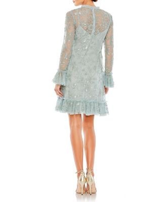Mac Duggal Sequin Long Sleeve Mini Dress