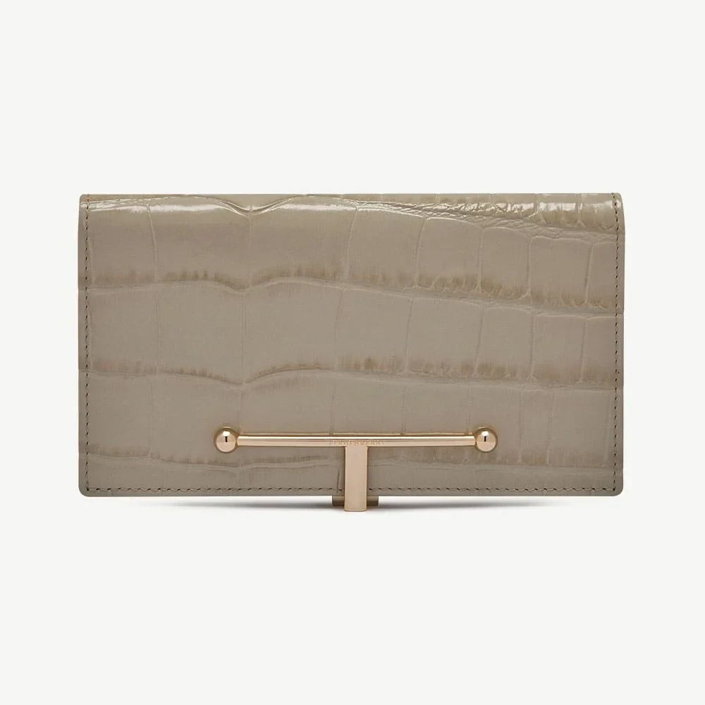 Large Melville Street Wallet - Croc-Embossed Leather Light Taupe