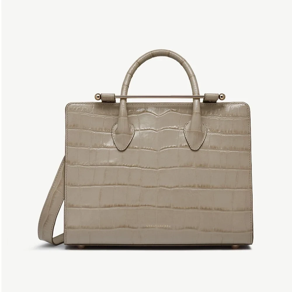 Midi Tote - Croc-Embossed Leather Light Taupe