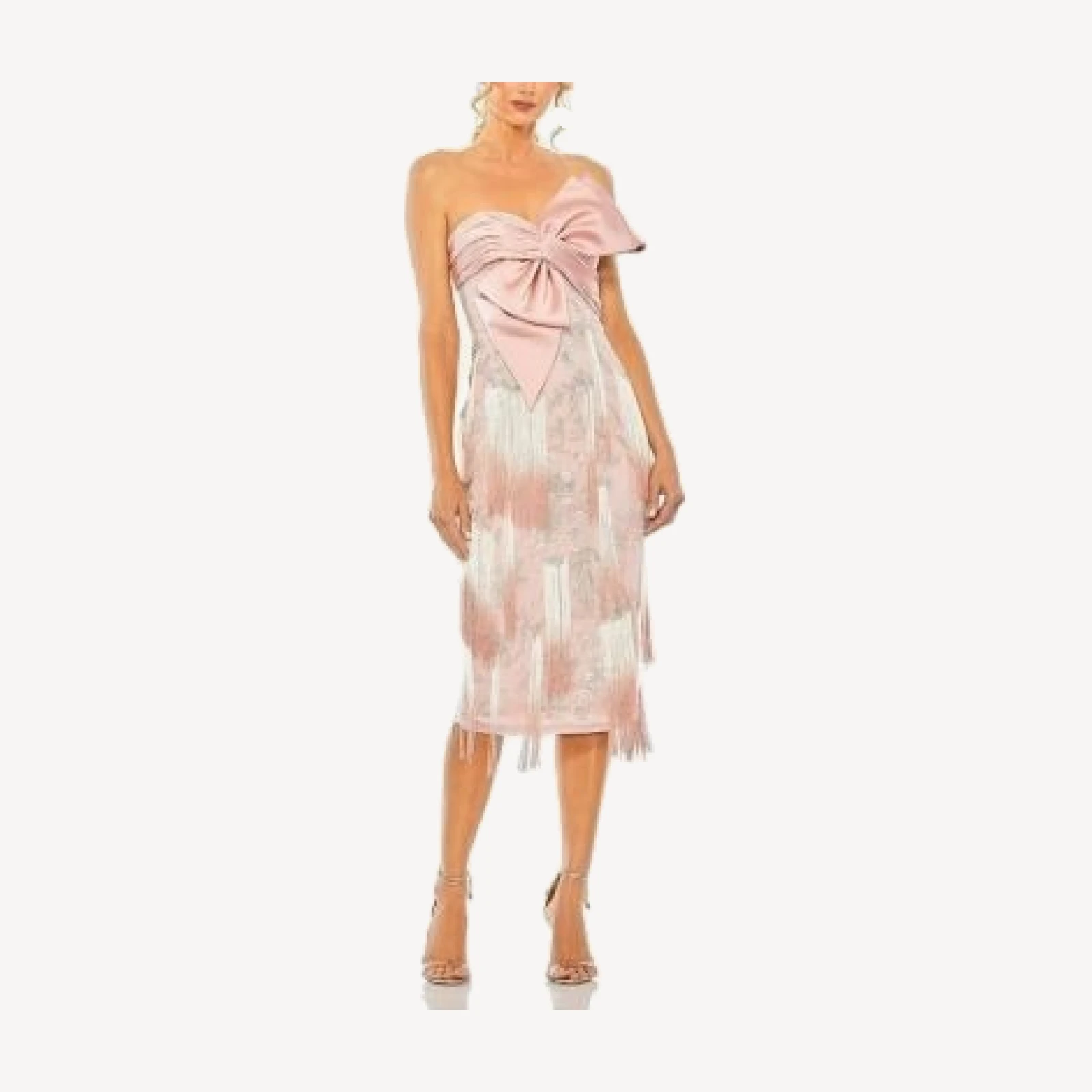 Mac Duggal Bow Front Ombre Fringe Detailed Dress