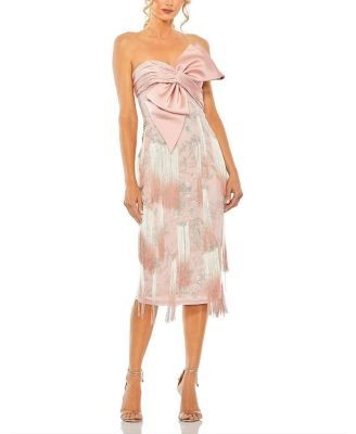 Mac Duggal Bow Front Ombre Fringe Detailed Dress