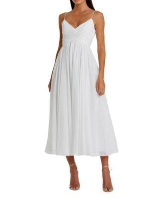 Mac Duggal Faux Wrap Sleeveless Flowy Midi Dress