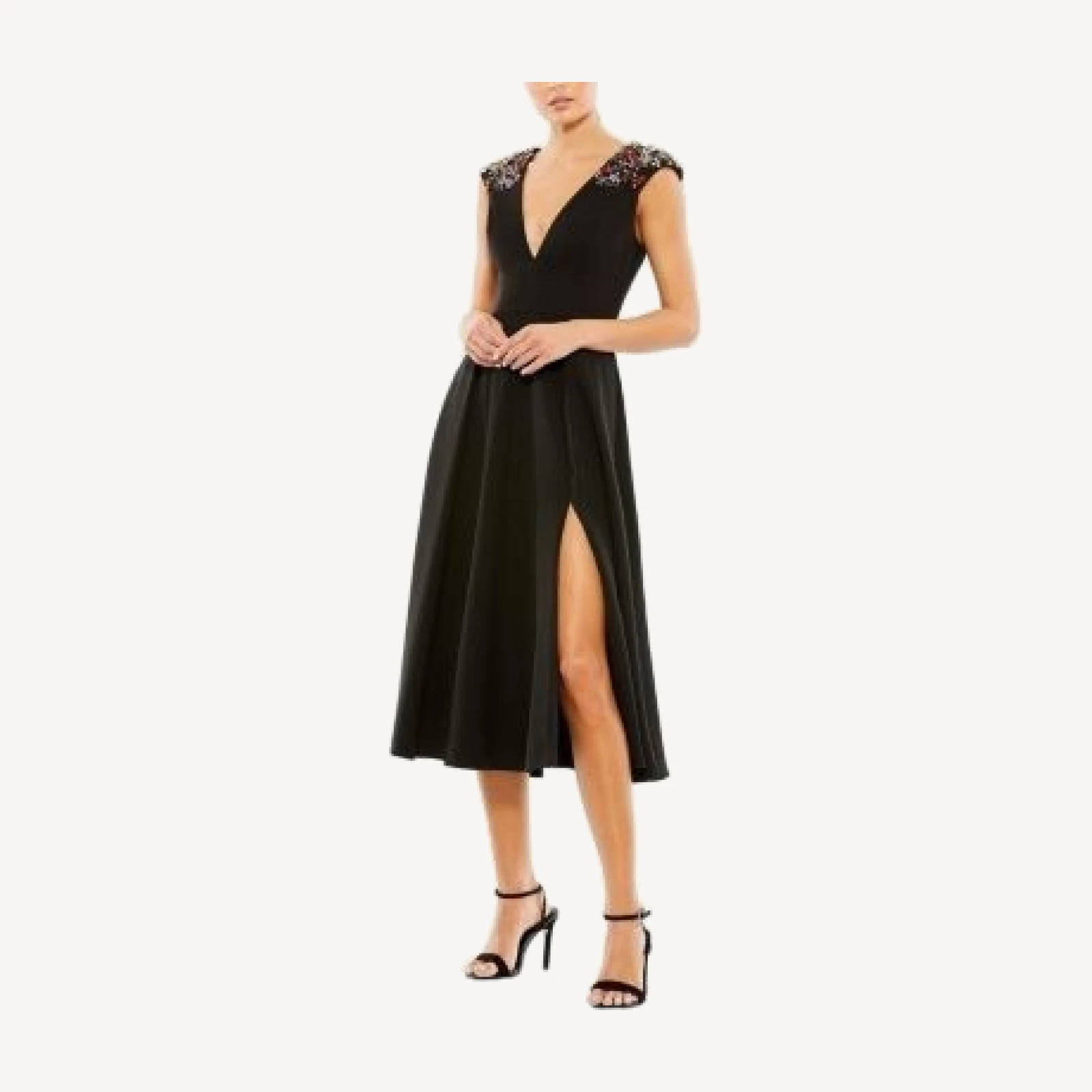 Mac Duggal Women's Beaded Cap Sleeve A Line Midi Dress