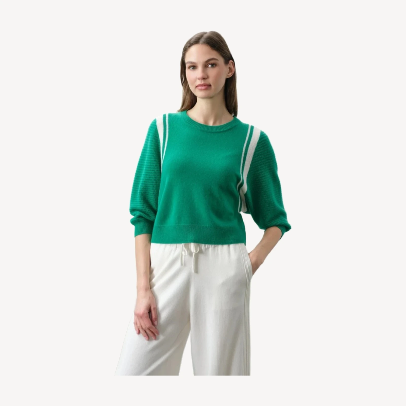 AMANDA CROPPED DOLMAN CREWNECK - TURF/ECRU