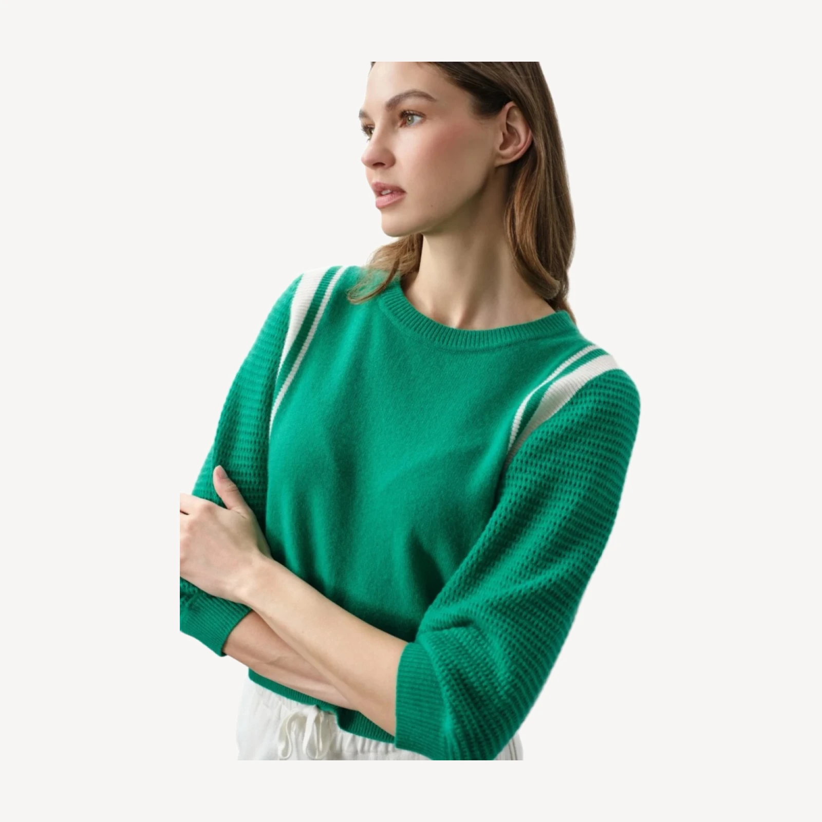 AMANDA CROPPED DOLMAN CREWNECK - TURF/ECRU
