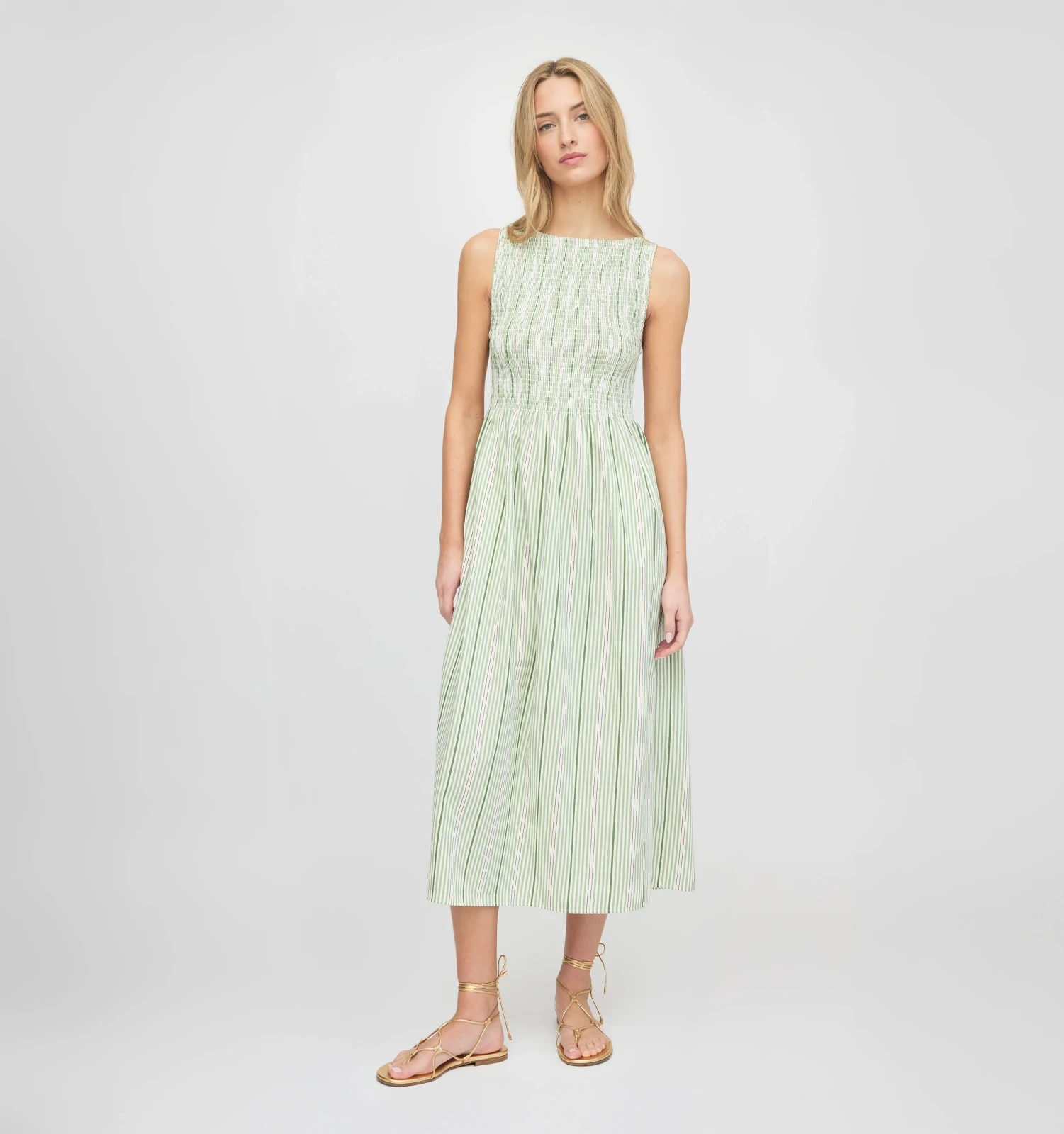 The Cosima Nap Dress - Green Jacquard Stripe