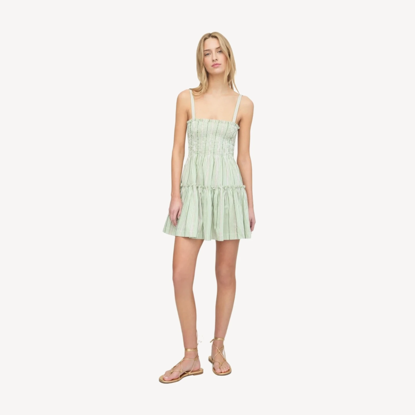 The Seraphina Mini Nap Dress - Green Jacquard Stripe
