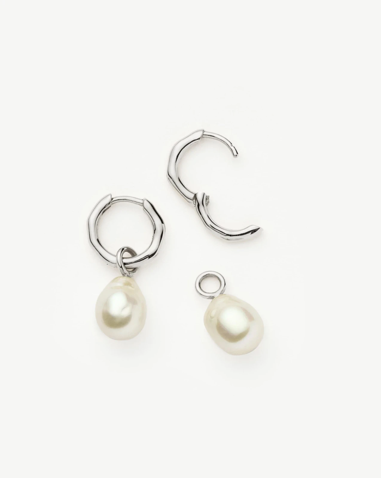 Solid Gold Baroque Pearl Organic Hoop Earrings | 9ct Solid White Gold/Pearl, photo 4