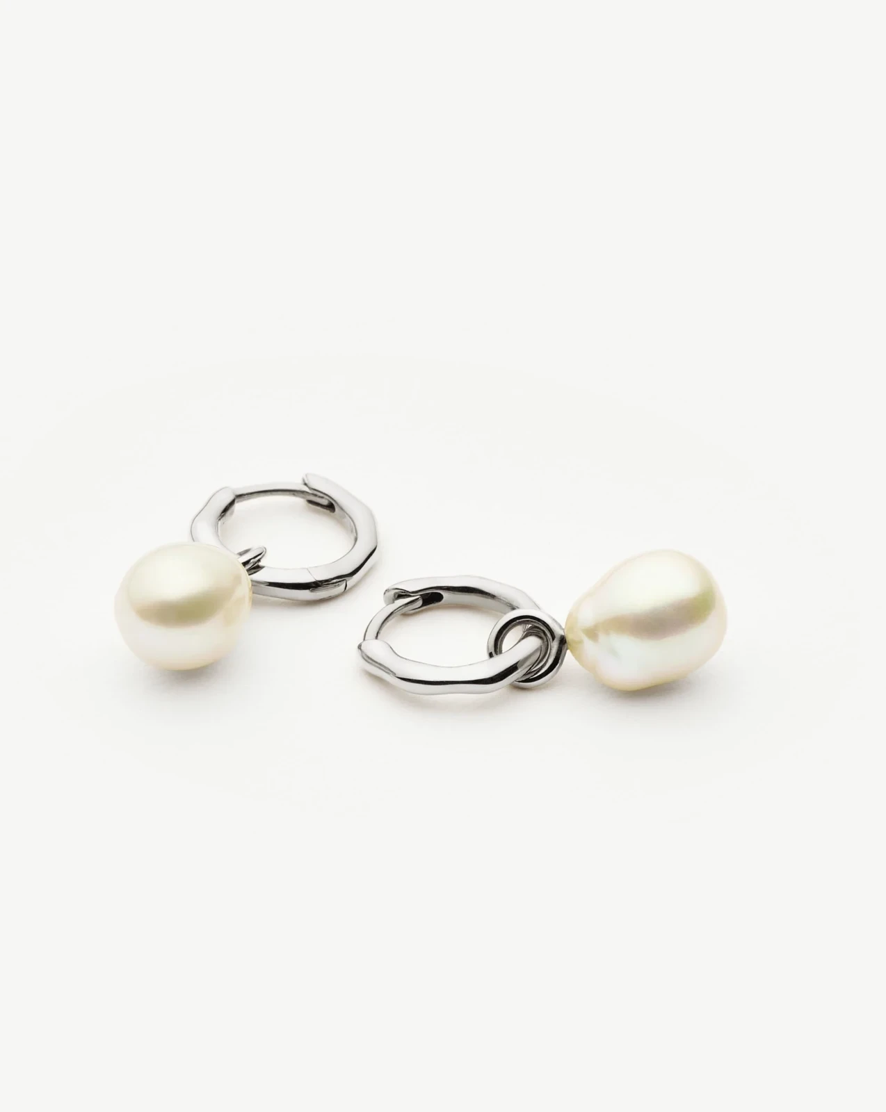 Solid Gold Baroque Pearl Organic Hoop Earrings | 9ct Solid White Gold/Pearl, photo 5