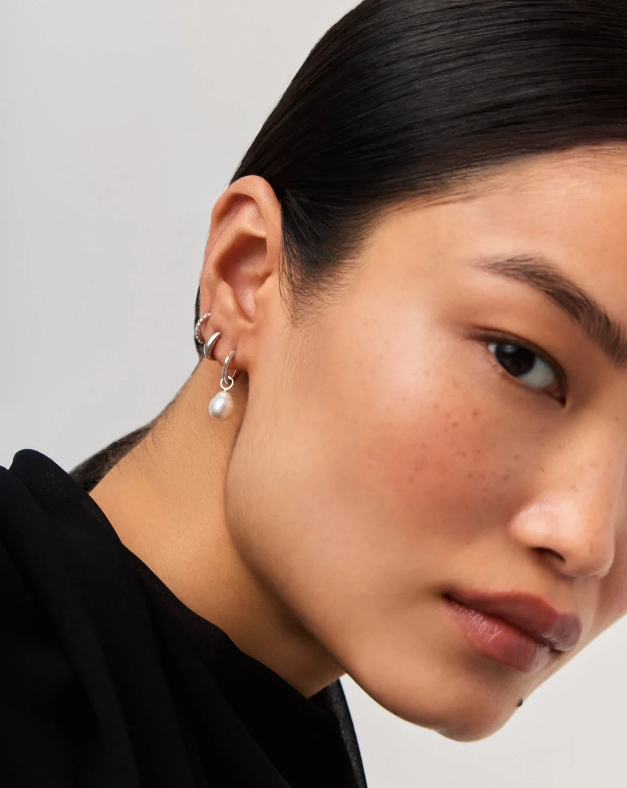 Solid Gold Baroque Pearl Organic Hoop Earrings | 9ct Solid White Gold/Pearl, photo 6