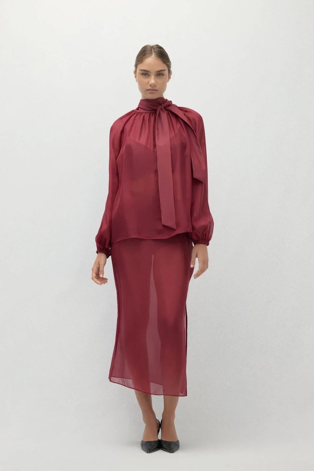 AMARA SILK ORGANZA BLOUSE - BORDEAUX