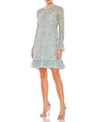 Mac Duggal Sequin Long Sleeve Mini Dress