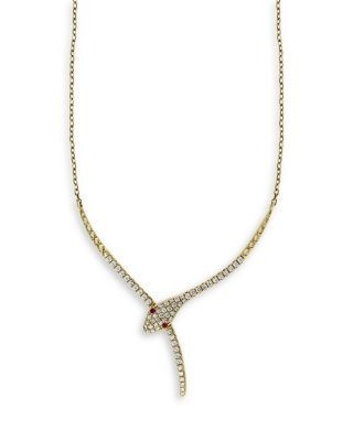 Bloomingdale's Fine Collection Diamond & Ruby Snake Statement Necklace in 14K White Gold, 16-18