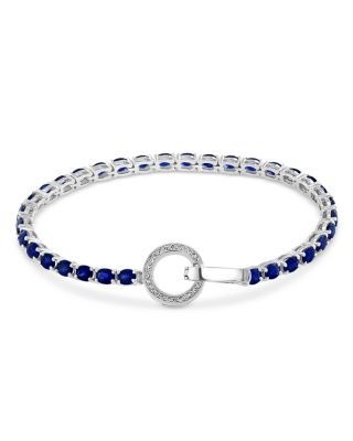 Bloomingdale's Fine Collection Blue Sapphire and Diamond Circle Clasp Tennis Bracelet in 14K White Gold