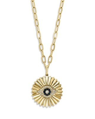 Bloomingdale's Fine Collection Blue Sapphire & Diamond Evil Eye Pendant Necklace in 14K Yellow Gold, 18