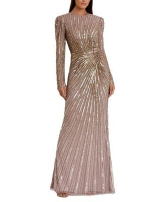 Mac Duggal Embellished Puff Sleeve Side Knot Gown